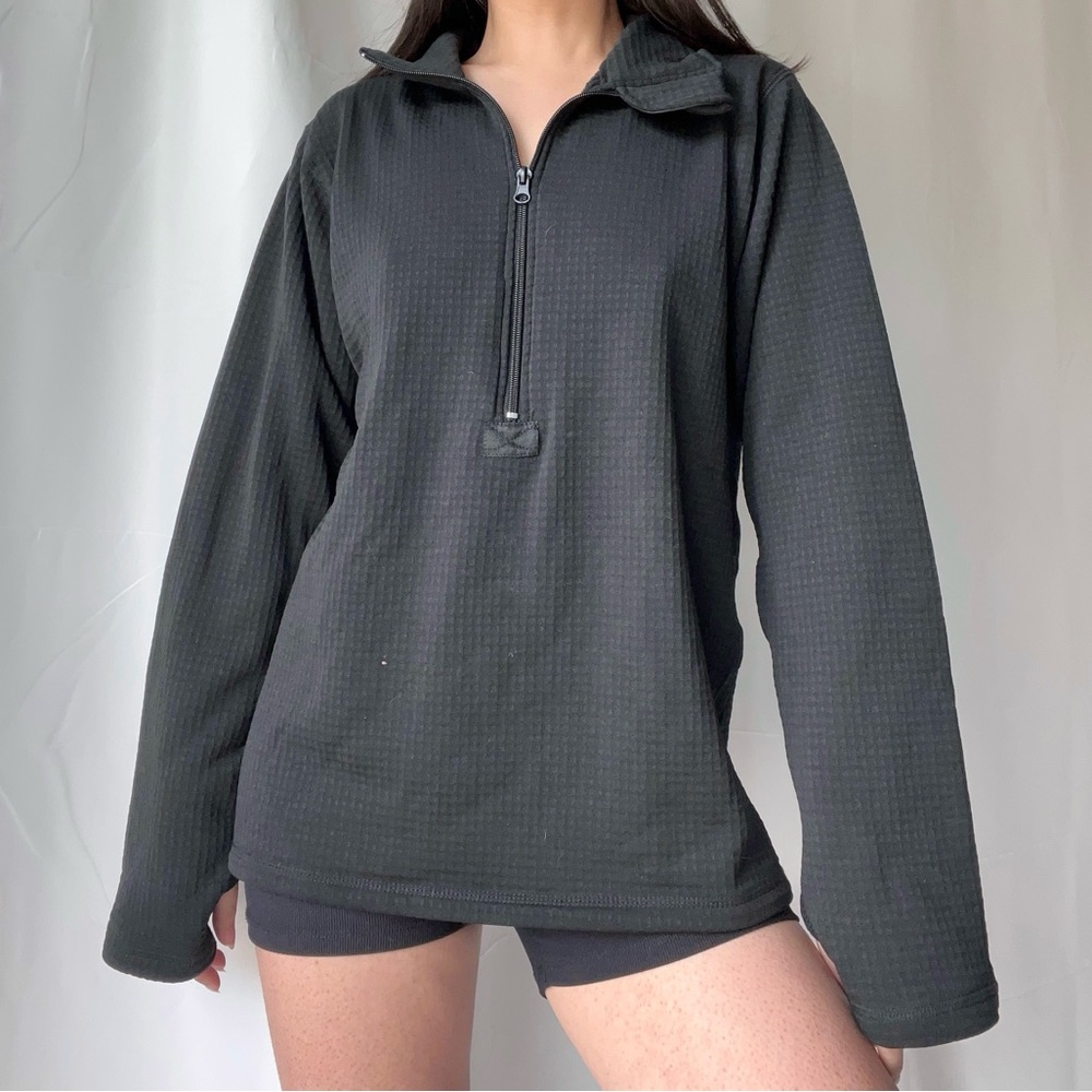 Black Waffle Oversized Quarter Zip Knit Top